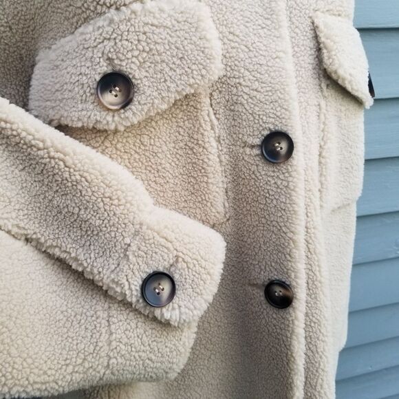 Rebecca Minkoff Harper Teddy Sherpa Oatmeal Beige Shacket Shirt Long Jacket XL - Picture 6 of 9
